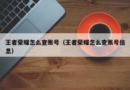 王者荣耀怎么查账号（王者荣耀怎么查账号信息）